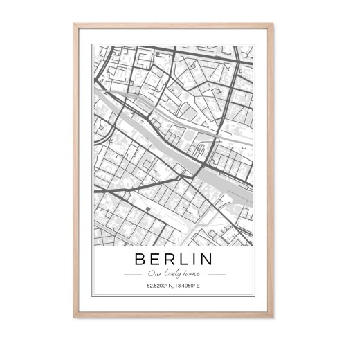 Bykort plakat med ramme brun 50 x 75 Bykort plakat med ramme brun 50 x 75