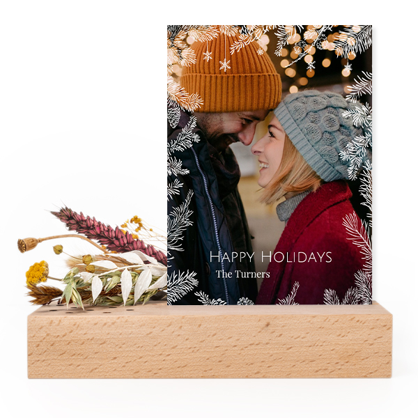 Forex kaart in houten houder met droogbloemen Forex kaart in houten houder met droogbloemen