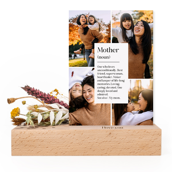 Forex luxe sur socle en bois personnalisé & fleurs séchées