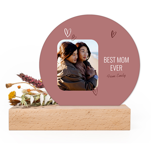 Forex luxe rond sur support en bois & fleurs séchées