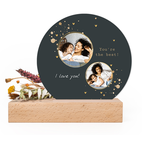 Forex luxe rond sur support en bois & fleurs séchées