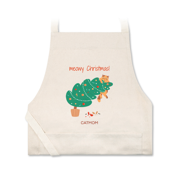 Personalised beige apron with photo and text