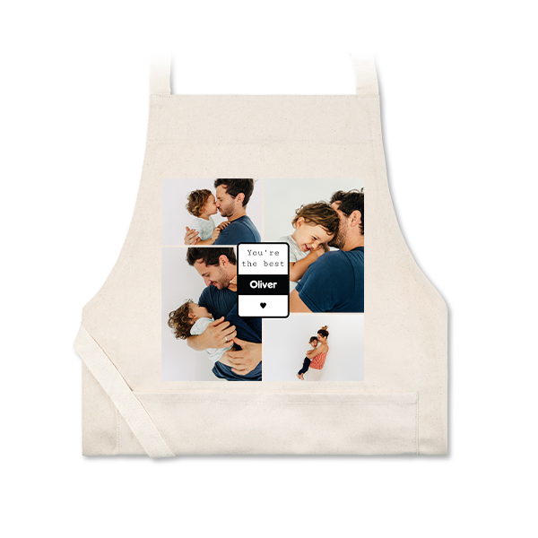 Personalised beige apron with photo and text