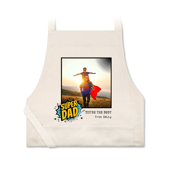 Personalised beige apron with photo and text