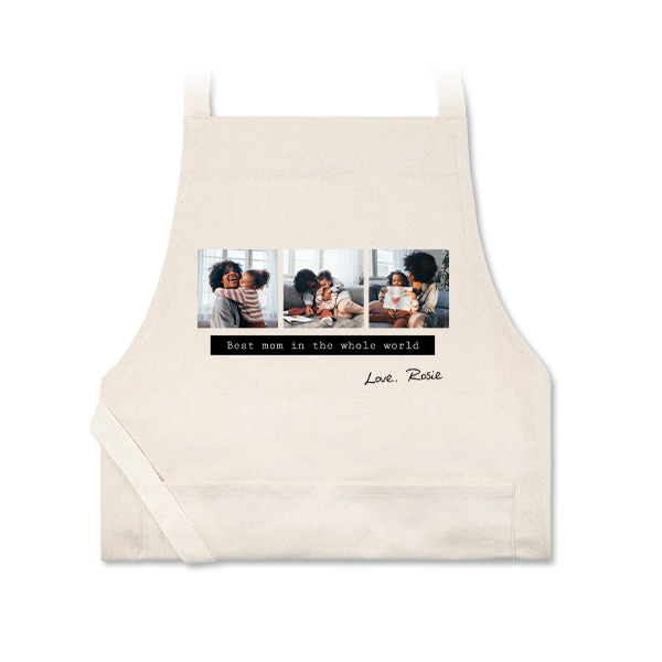 Schort met foto beige naturel Schort met foto beige naturel