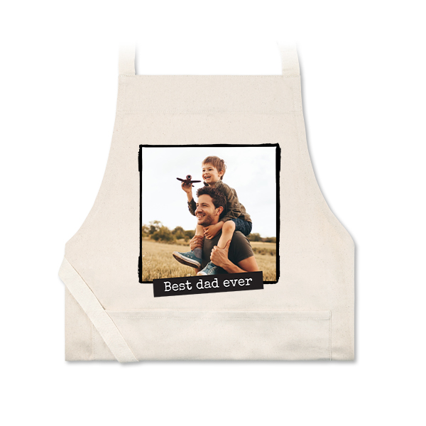 Personalised beige apron with photo and text