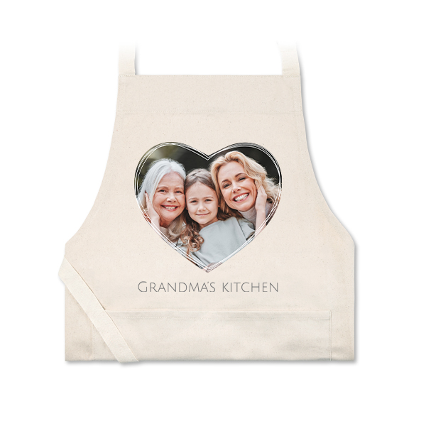 Personalised beige apron with photo and text