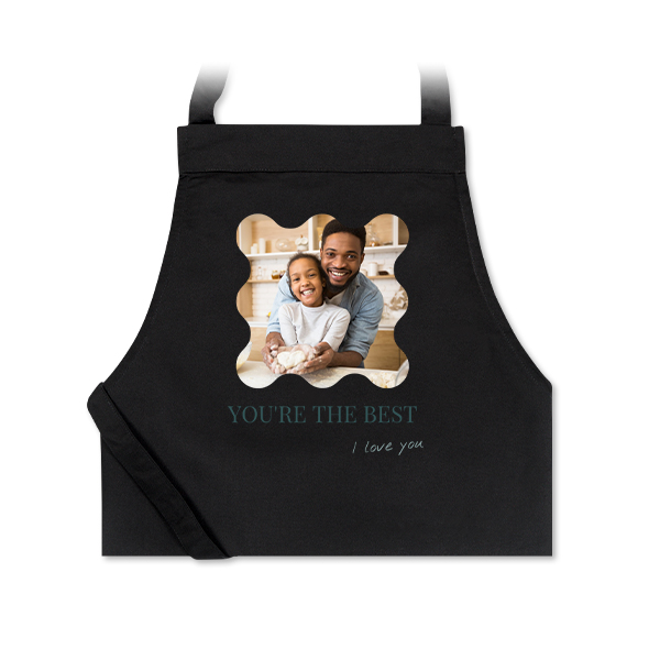 Personalised black apron with photo and text