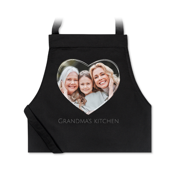 Personalised black apron with photo and text