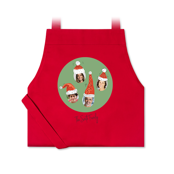 Personalised red apron with photo and text