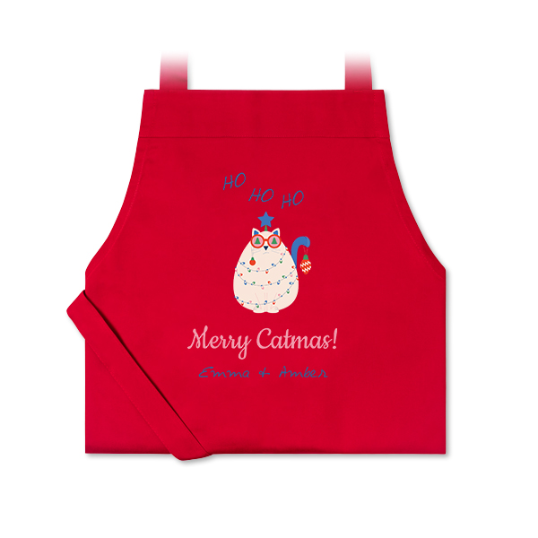 Personalised red apron with photo and text