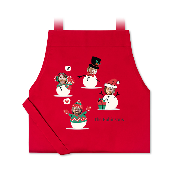 Personalised red apron with photo and text