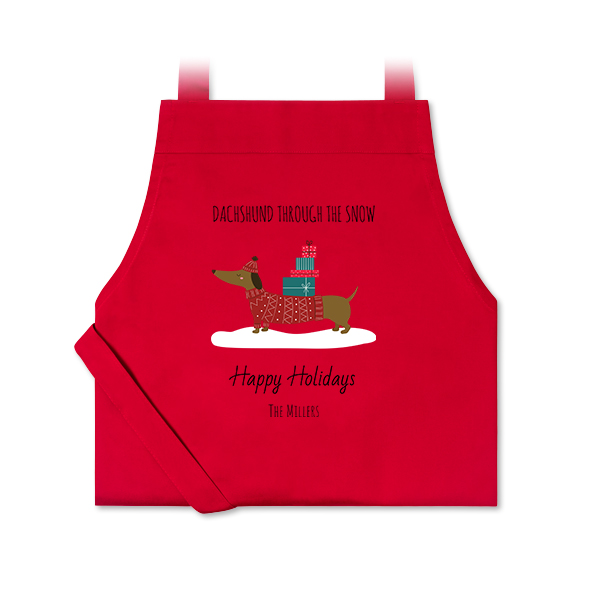 Personalised red apron with photo and text