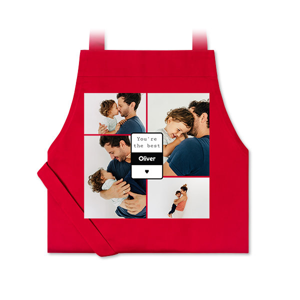 Personalised red apron with photo and text