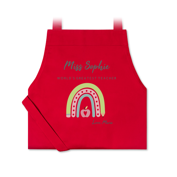 Personalised red apron with photo and text