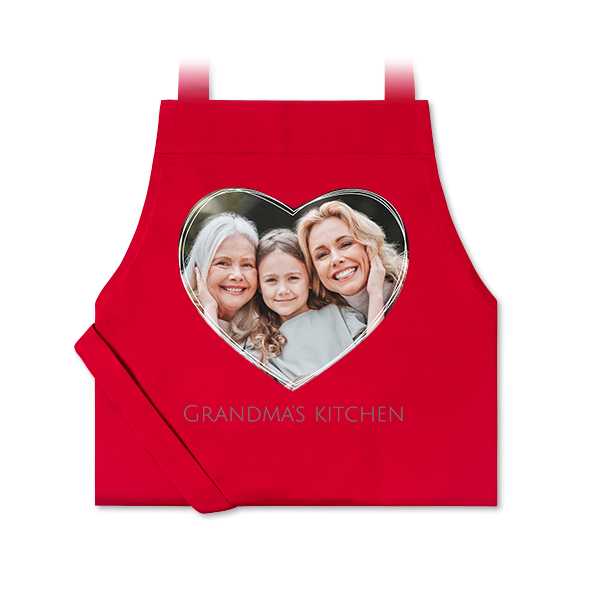 Personalised red apron with photo and text