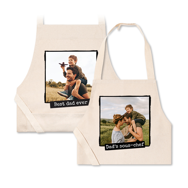 Personalised natural beige aprons for parent and child