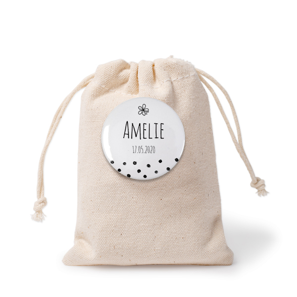 Small cotton bags with pin badge - set of 12 Small cotton bags with pin badge - set of 12