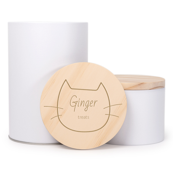 Tin jar wooden lid engraved large (set of 2) Tin jar wooden lid engraved large (set of 2)