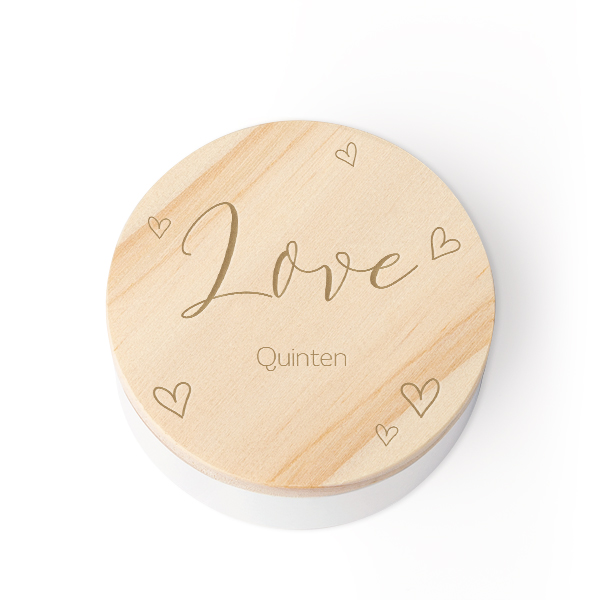 Tin box wooden lid engraved - set of 12