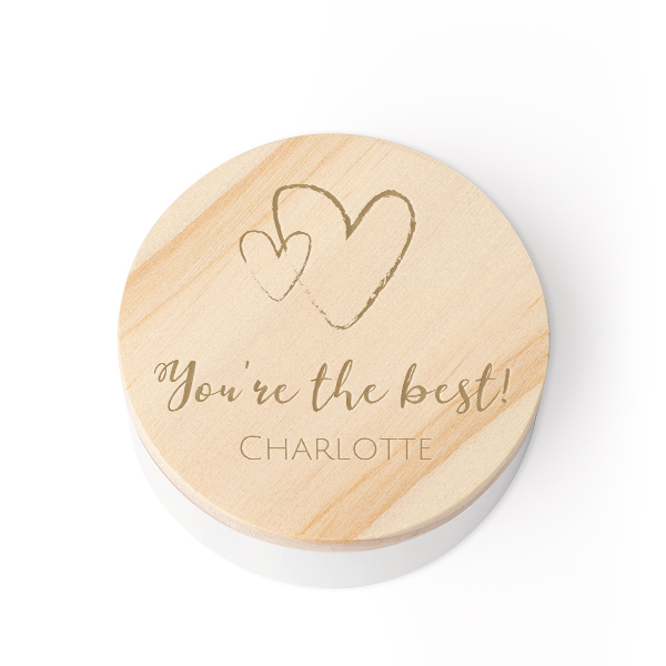 Tin box wooden lid engraved - set of 12