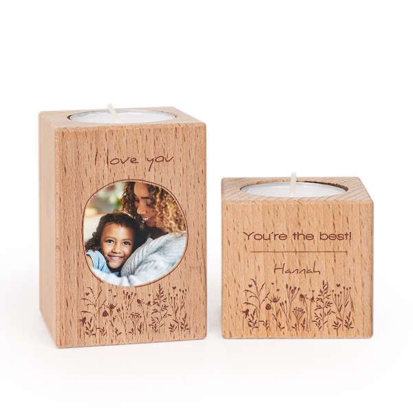 Bougeoir en bois avec photo (lot de 2) Bougeoir en bois avec photo (lot de 2)