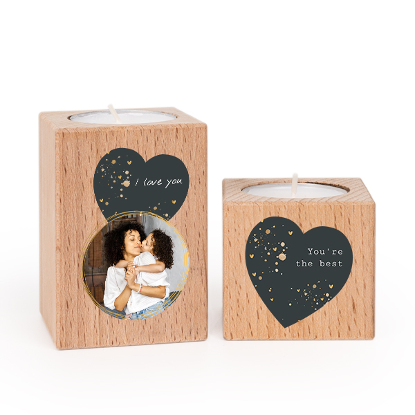 Wooden Tealight Candle Holders with Full Colour Print - set of 2