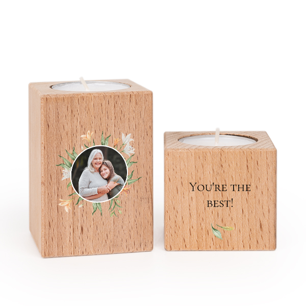 Wooden Tealight Candle Holders with Full Colour Print - set of 2