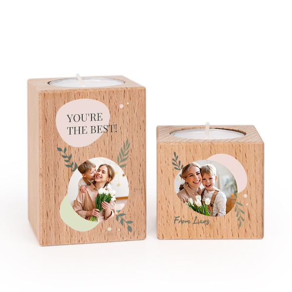 Wooden Tealight Candle Holders with Full Colour Print - set of 2