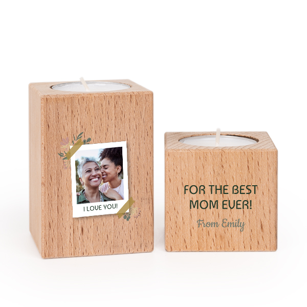 Wooden Tealight Candle Holders with Full Colour Print - set of 2