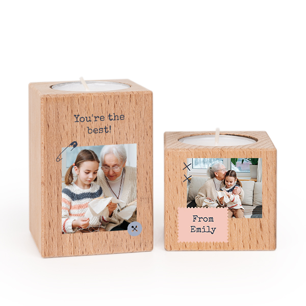 Wooden Tealight Candle Holders with Full Colour Print - set of 2