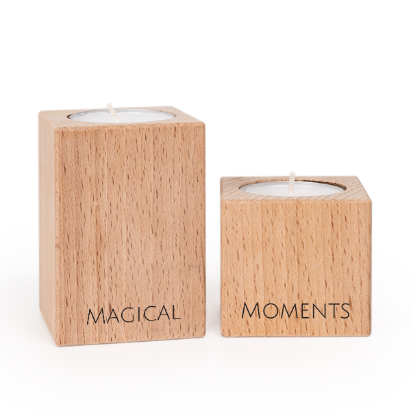 Wooden Tealight Candle Holders with Full Colour Print - set of 2