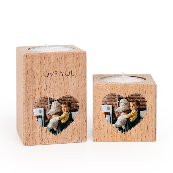 Wooden Tealight Candle Holders with Full Colour Print - set of 2