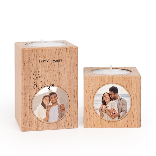 Wooden Tealight Candle Holders with Full Colour Print - set of 2