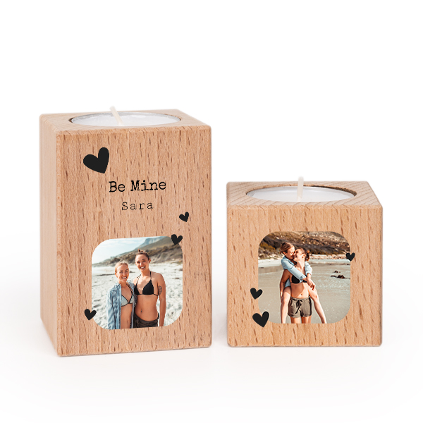 Bougeoir en bois avec photo (lot de 2)