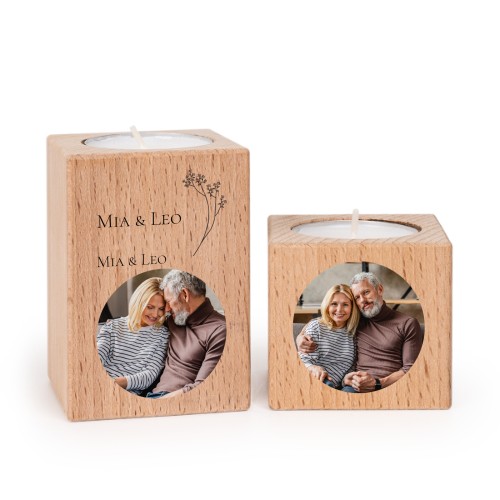 Wooden Tealight Candle Holders with Full Colour Print - set of 2