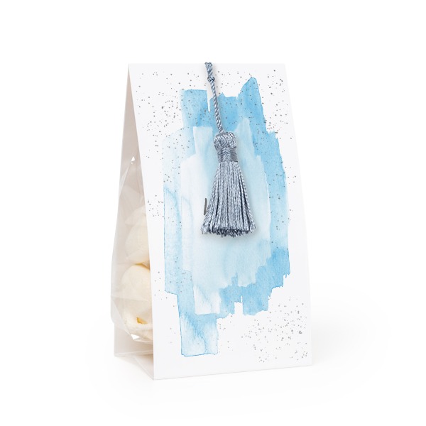 Candy bag with photo-wrapping and silver blue tassel - set of 12