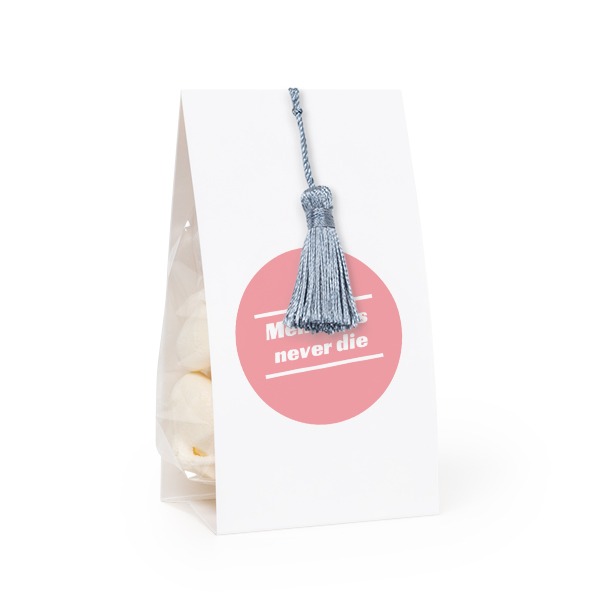 Candy bag with photo-wrapping and silver blue tassel - set of 12