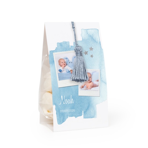 Ballotins à bonbons avec pampille bleu argenté  - lot de 24