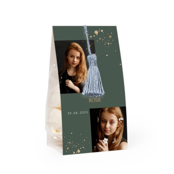 Candy bag with photo-wrapping and silver blue tassel - set of 24
