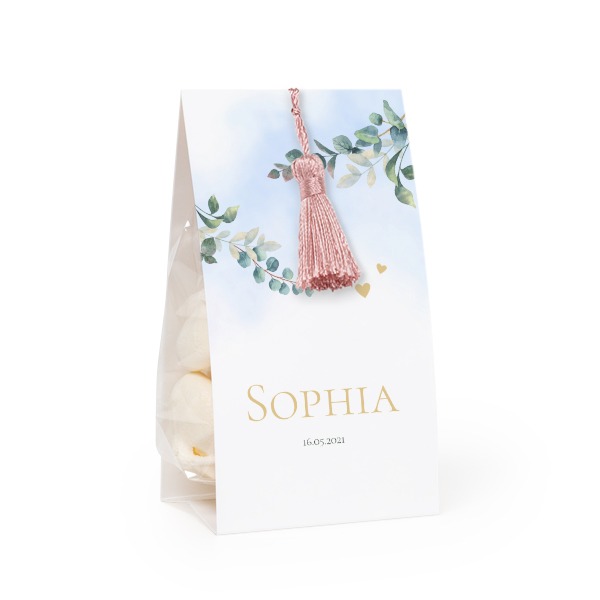 Candy bag with photo-wrapping and magnolia tassel - set of 12