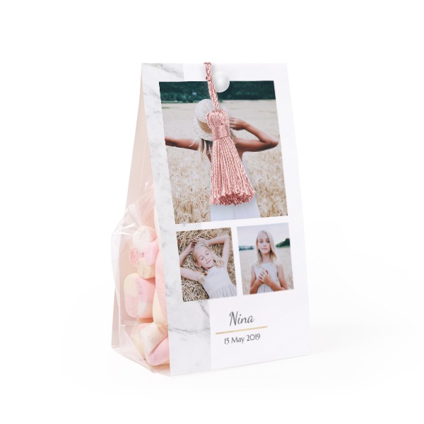 Candy bag with photo-wrapping and magnolia tassel - set of 12