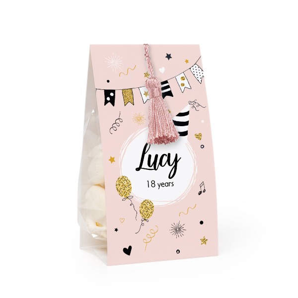 Candy bag with photo-wrapping and magnolia tassel - set of 12