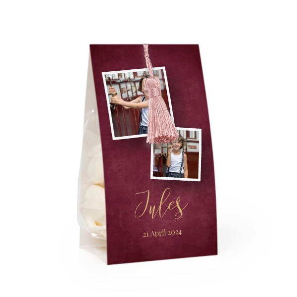 Candy bag with photo-wrapping and magnolia tassel - set of 12