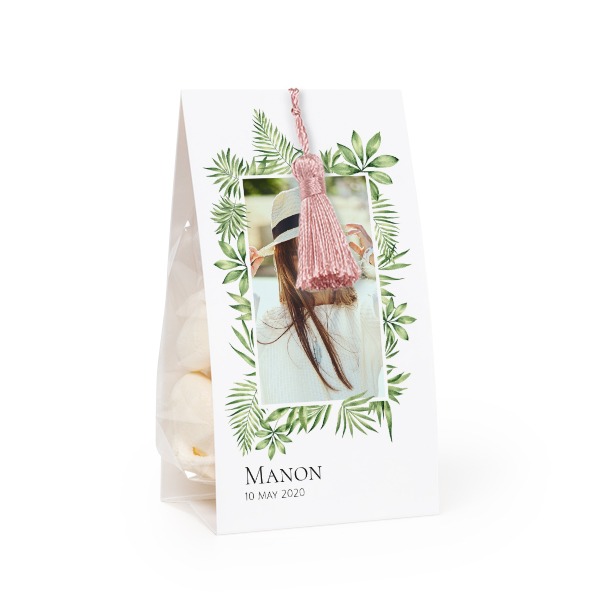 Ballotins Ă bonbons avec pampille magnolia - lot de 12 Ballotins Ă bonbons avec pampille magnolia - lot de 12