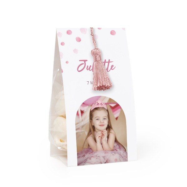 Candy bag with photo-wrapping and magnolia tassel - set of 12