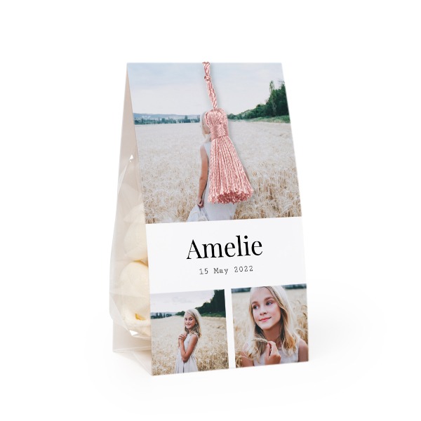 Candy bag with photo-wrapping and magnolia tassel - set of 12