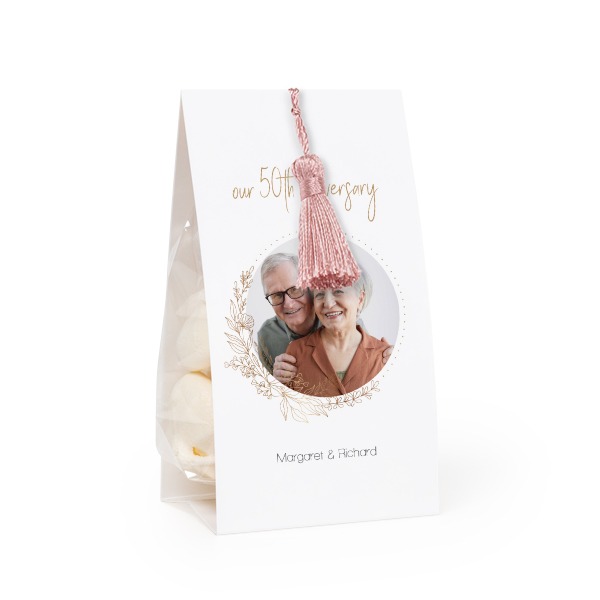 Candy bag with photo-wrapping and magnolia tassel - set of 24