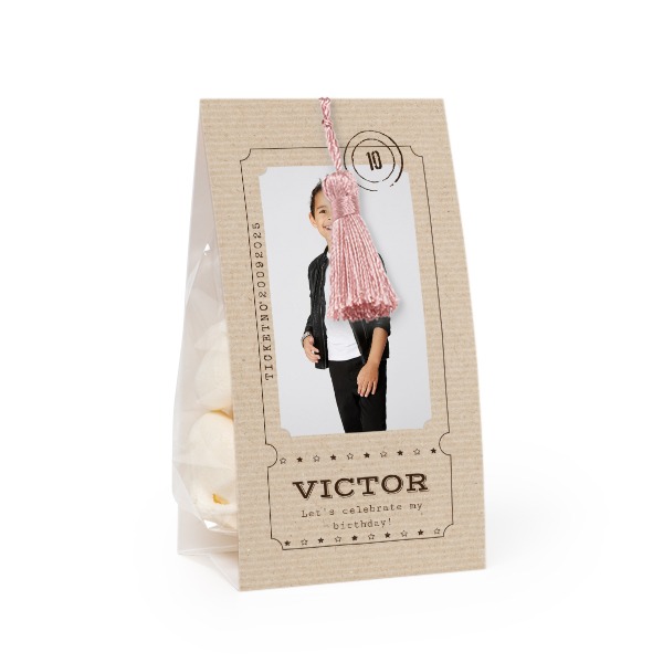 Candy bag with photo-wrapping and magnolia tassel - set of 24