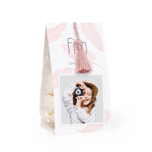 Candy bag with photo-wrapping and magnolia tassel - set of 24